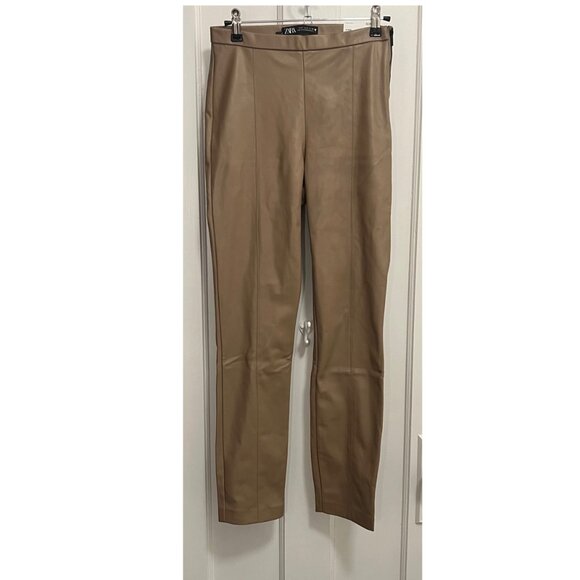 Zara Pants - Zara carmel color hi rise faux leather pants size Small